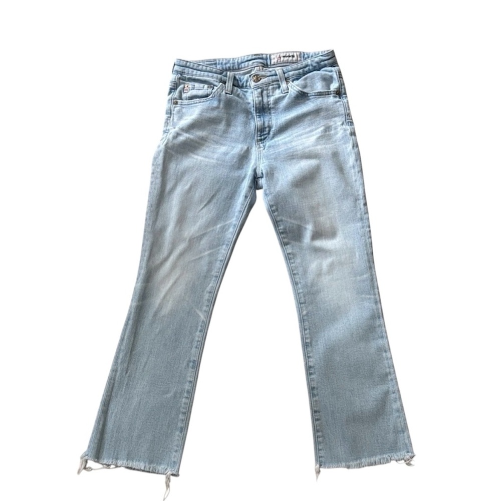 AG Adriano Goldschmidt Light Wash Denim Blue Jeans With Raw Hem